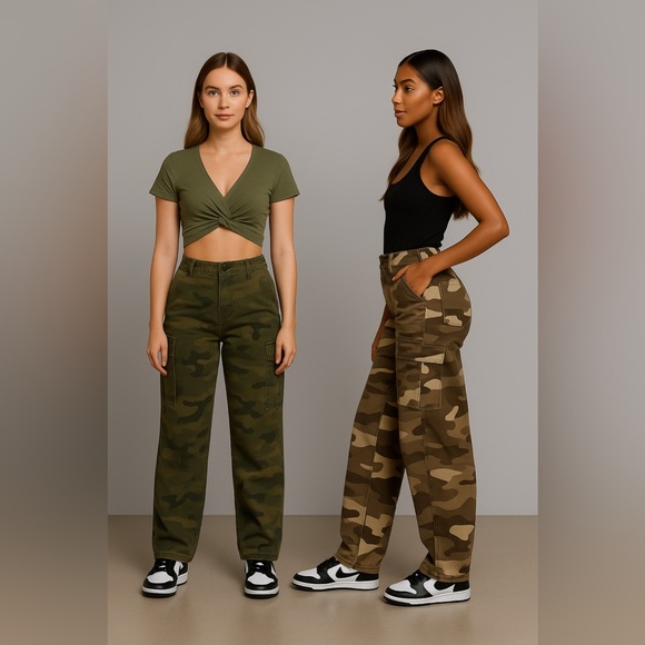 Camouflage Chic High-Waist Cargo Pants - Picture 2 of 16